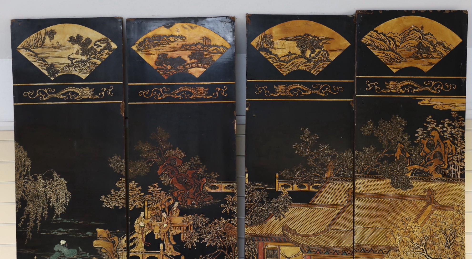 A Chinese coromandel lacquer twelve panel screen, 19th century, each leaf panel width 49cm, height 264cm